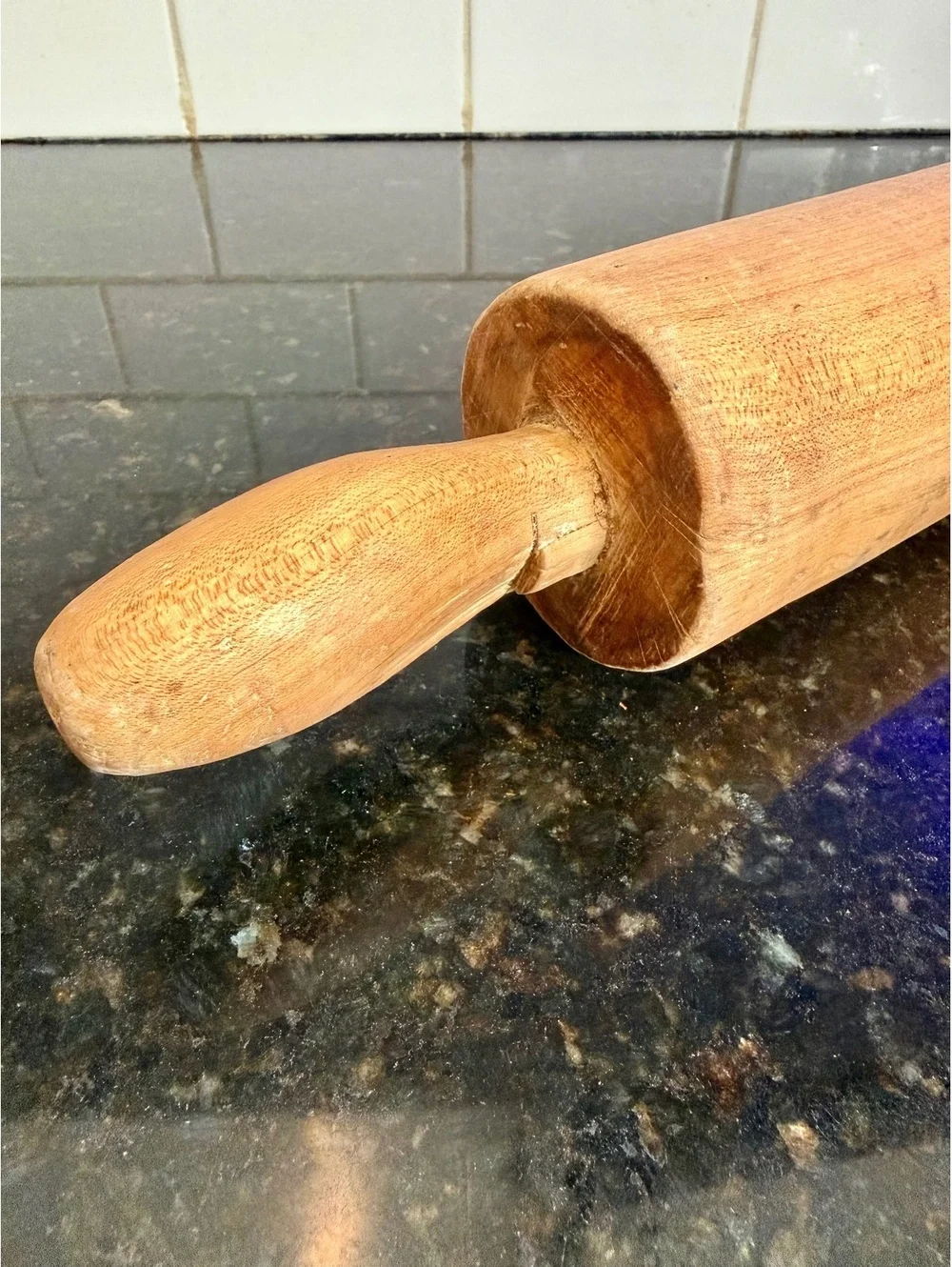 Vintage Wooden Rolling Pin Double Handle Farmhouse Kitchen Baking Decor